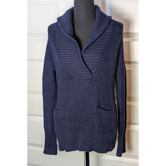 LOFT Sweaters - Ann Taylor LOFT Blue Knit Sweater Size L Alpaca Wool Blend Pockets Grandpa